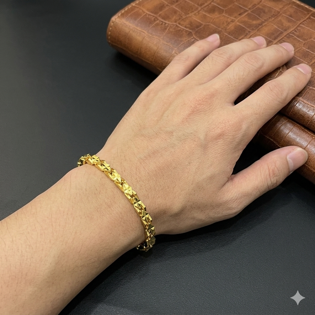 Silver Mens Bracelet Double Kathli Gold Polish