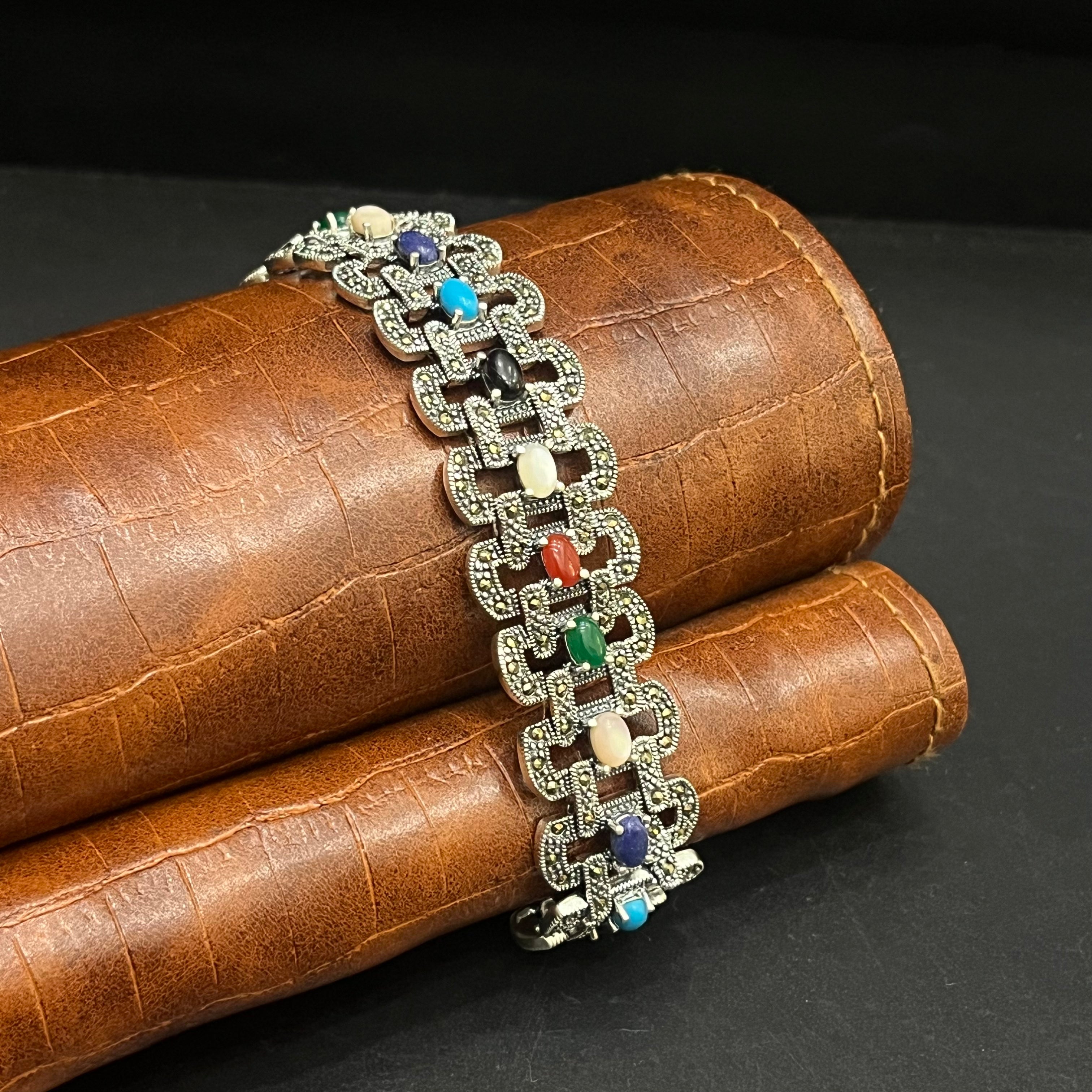 Silver Unisex Bracelet Premium Classic Multicolor Charm Link 925