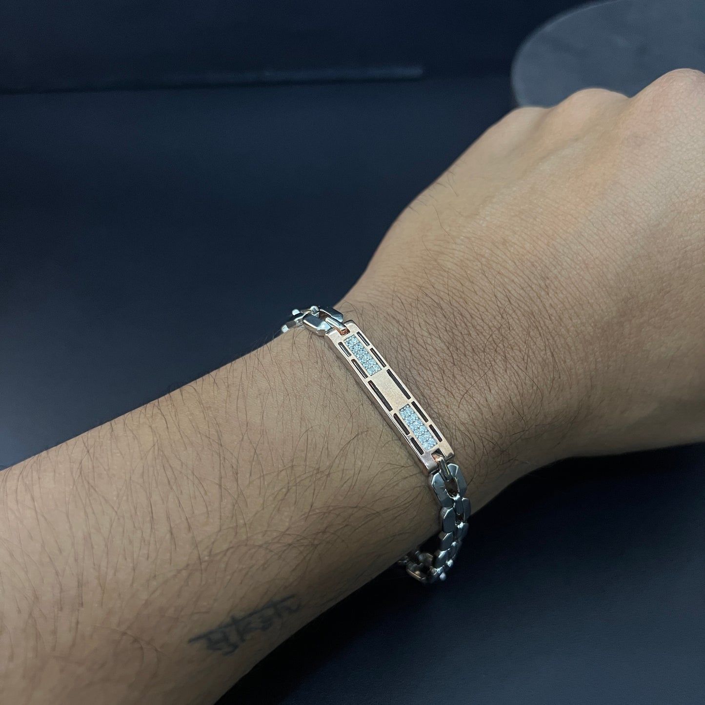 Silver Gents Bracelet Itailian Rosegold