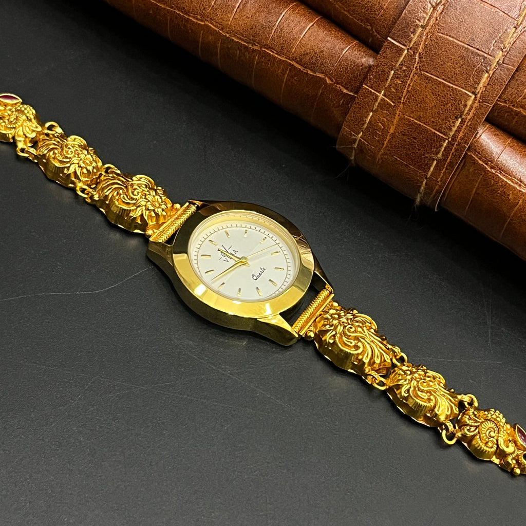 Silver Ladies Watch Antique Floral Blossom Gold Finish M01 925