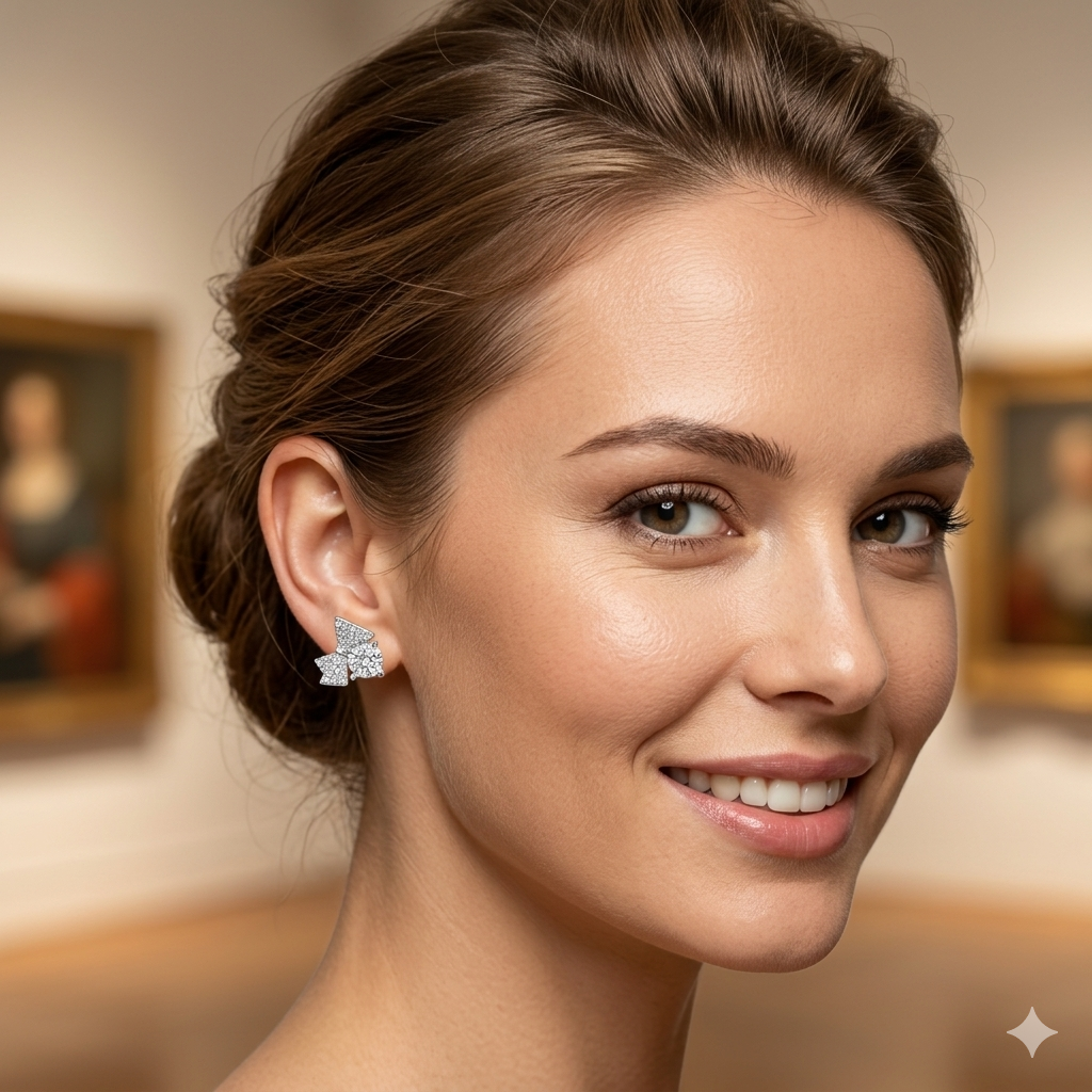 Silver Ladies Stud White Bow Stone