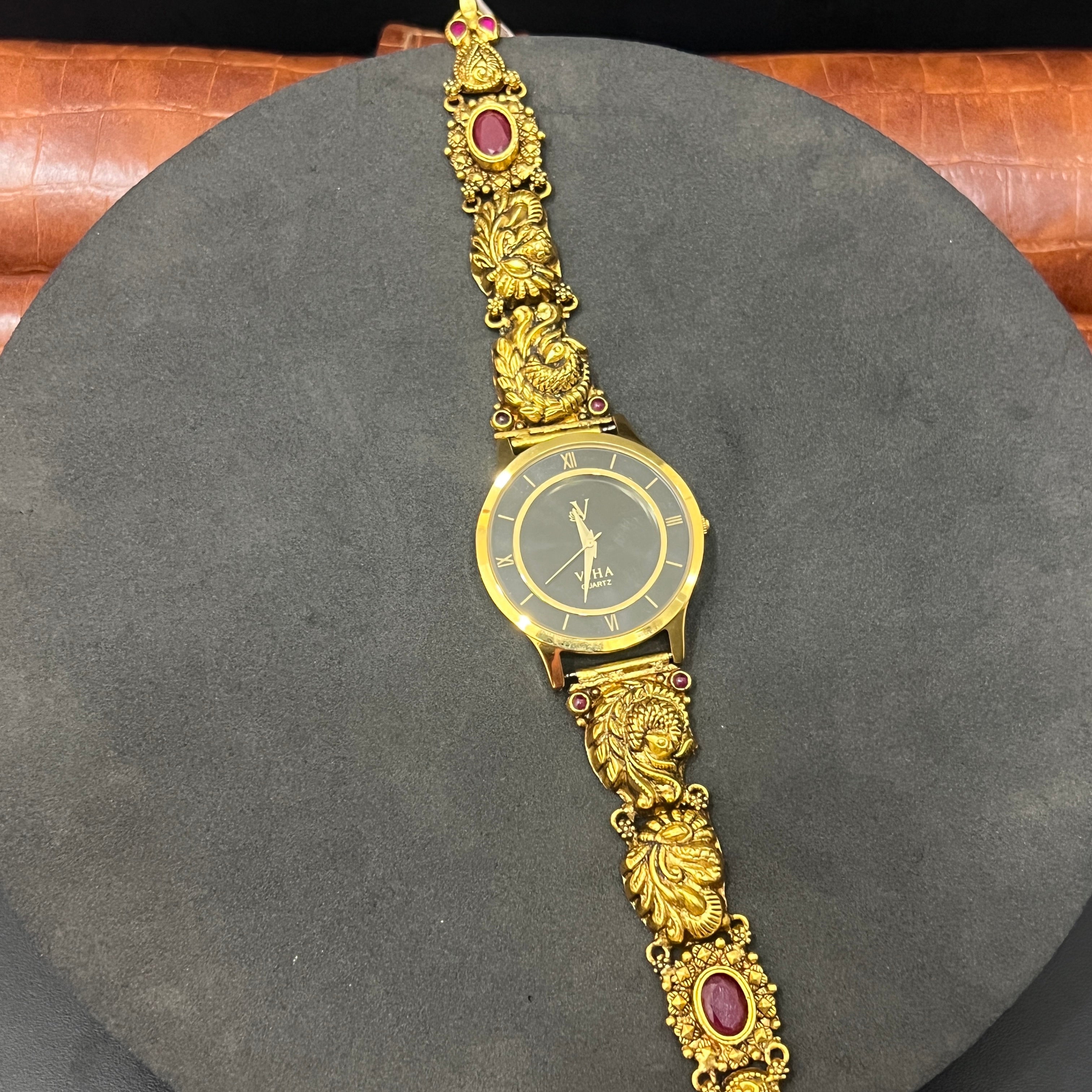 Silver  Ladies Watch Antique Premium Peacock Gold Finish 925
