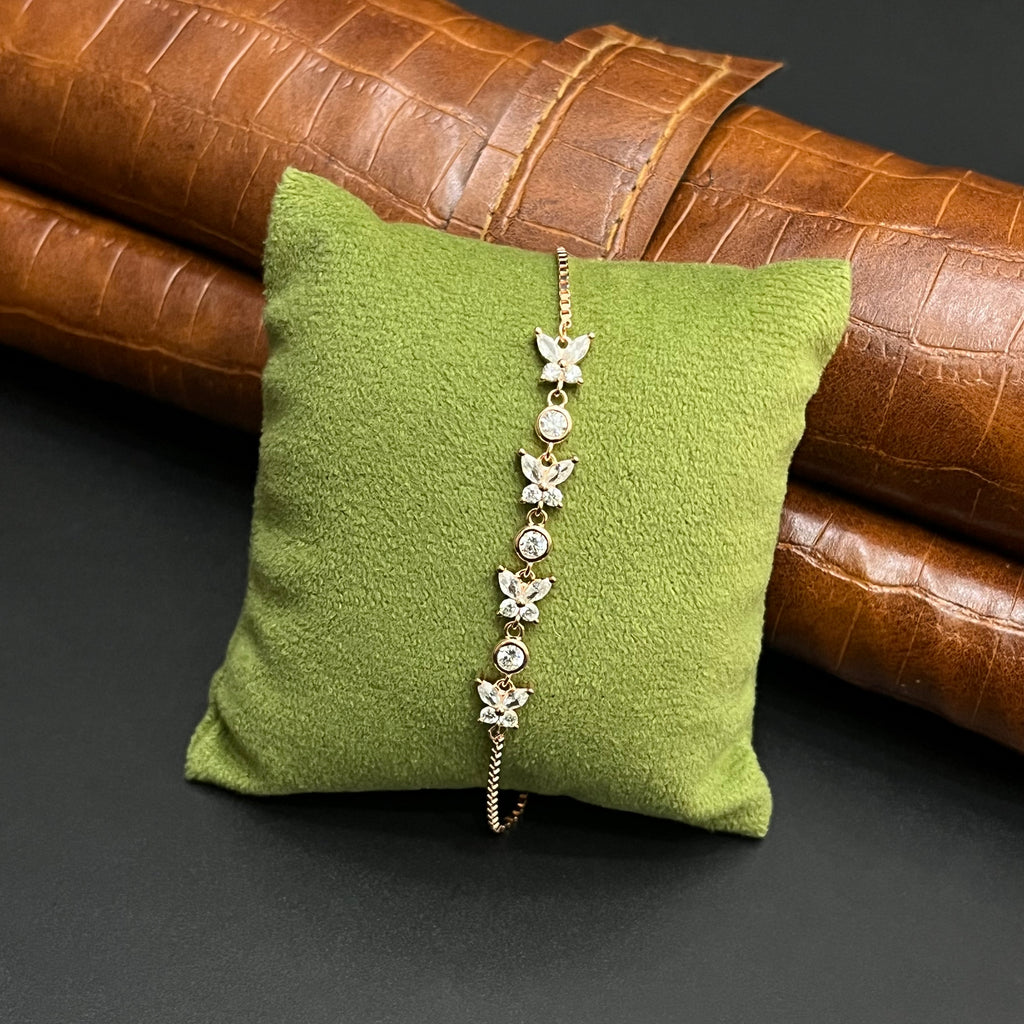 Silver Ladies Bracelet Butterfly Charms Solitare Disc Stone Rose Gold 925