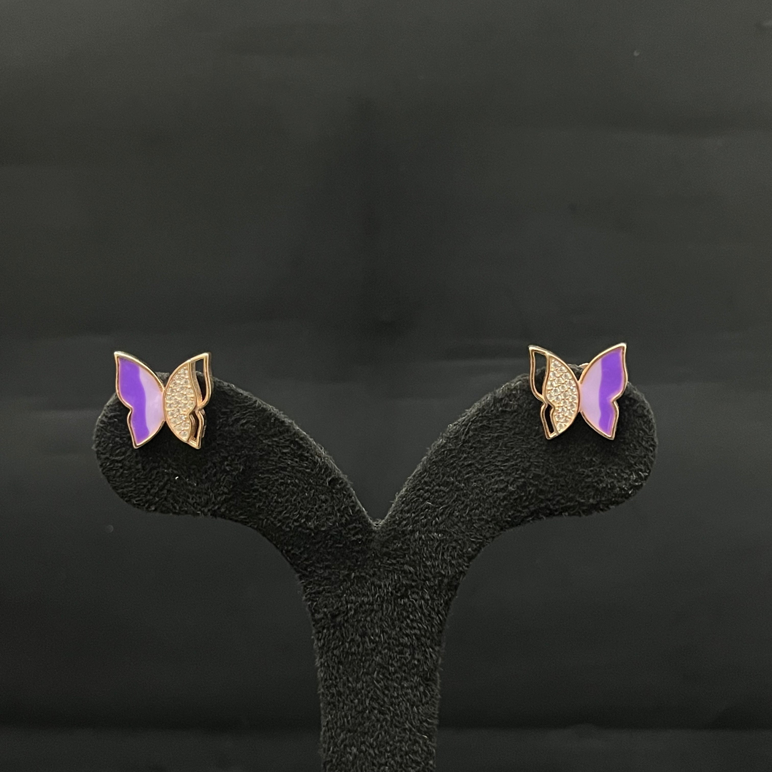 Silver Ladies Pendant Chain Purple Butterfly Rosegold