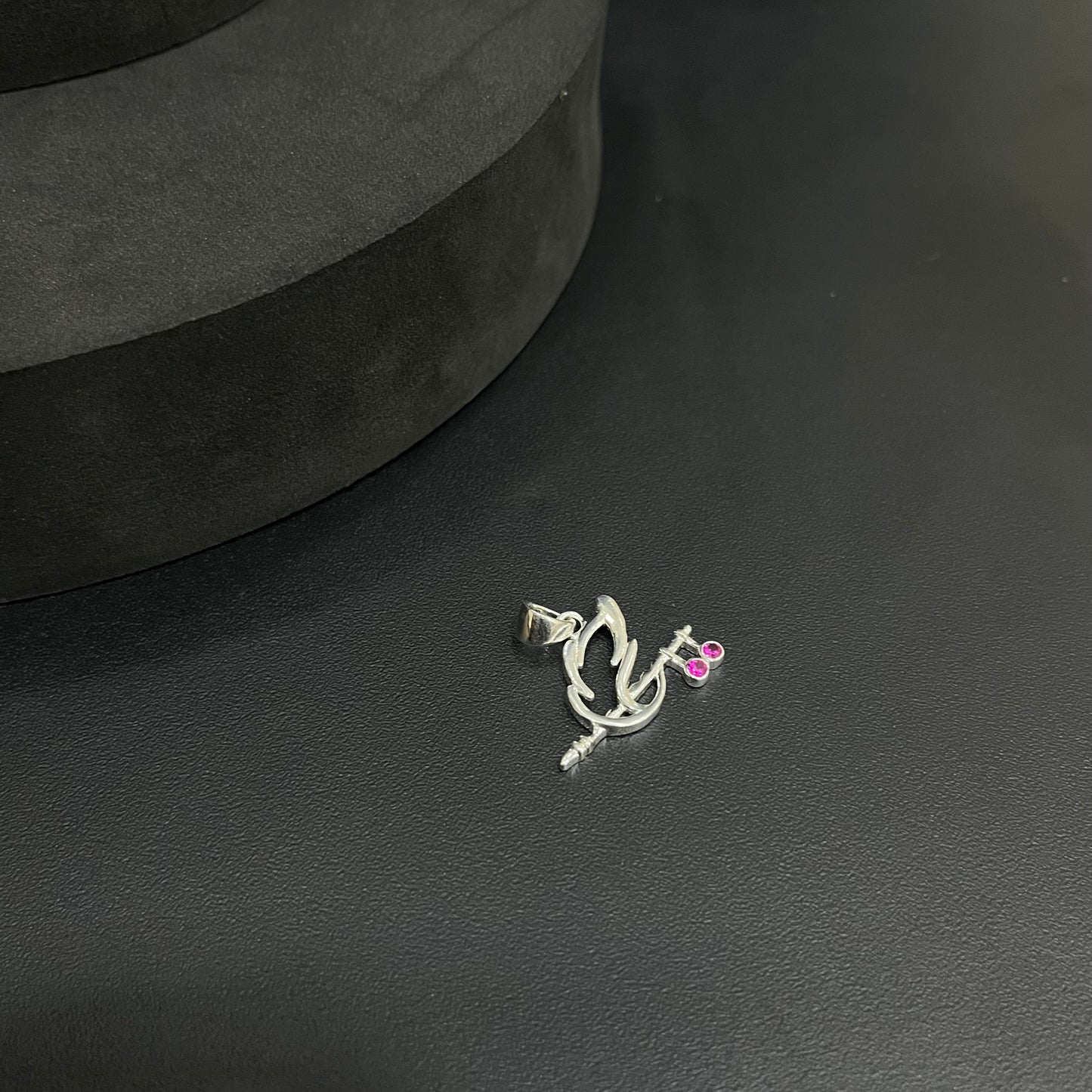 Silver Krishna Peacock Feather & Flute Pendant