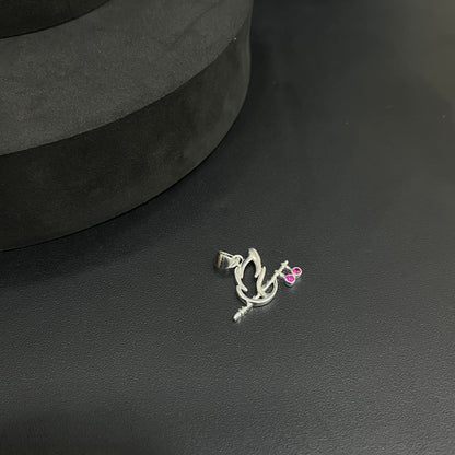 Silver Krishna Peacock Feather & Flute Pendant