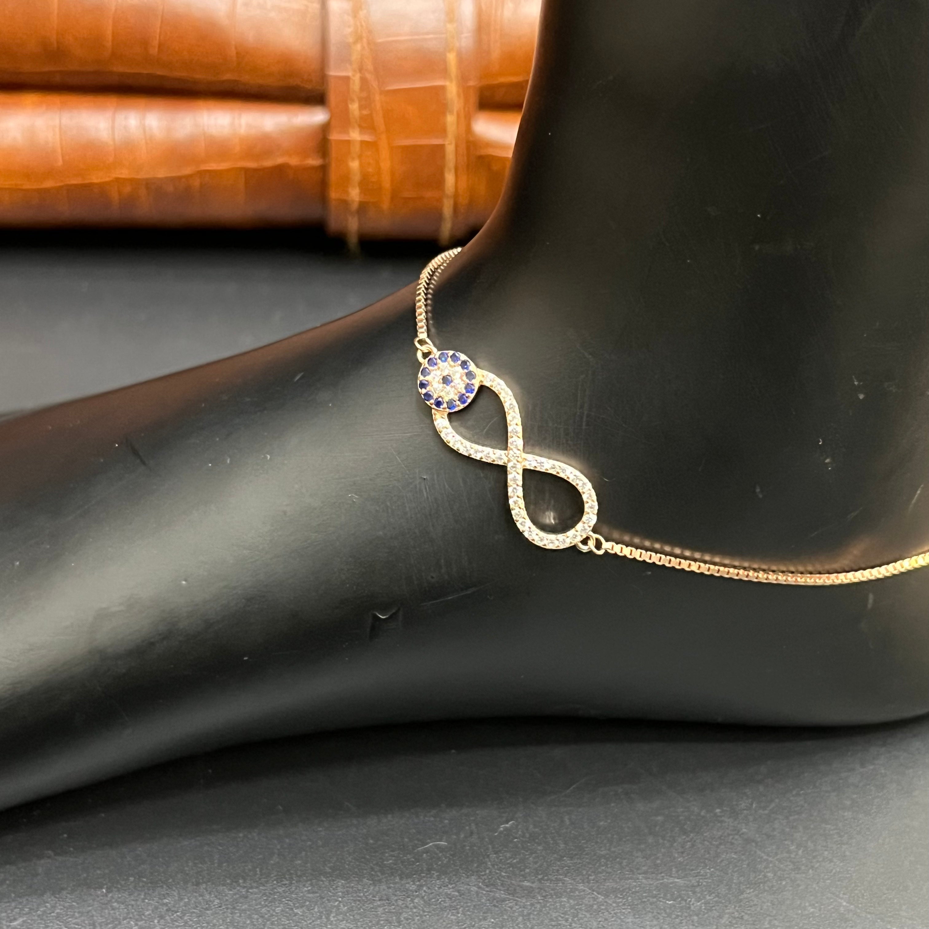 Silver Ladies Anklet Unique Infinity Blue Stones Edition Rose Gold 925