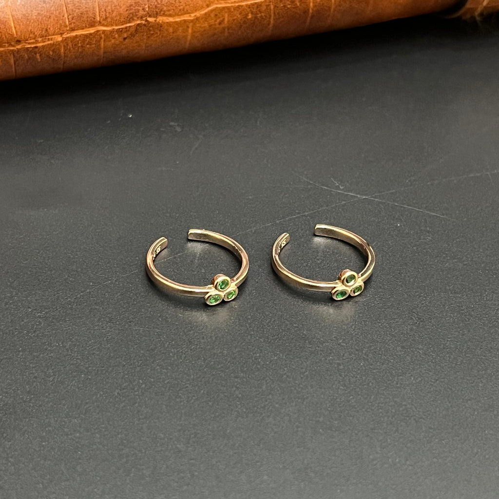 Silver Ladies Toe Ring Green 3 Dots RG 925