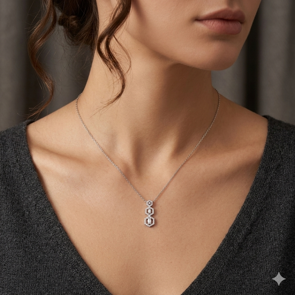 Silver Ladies Chain Cz Three