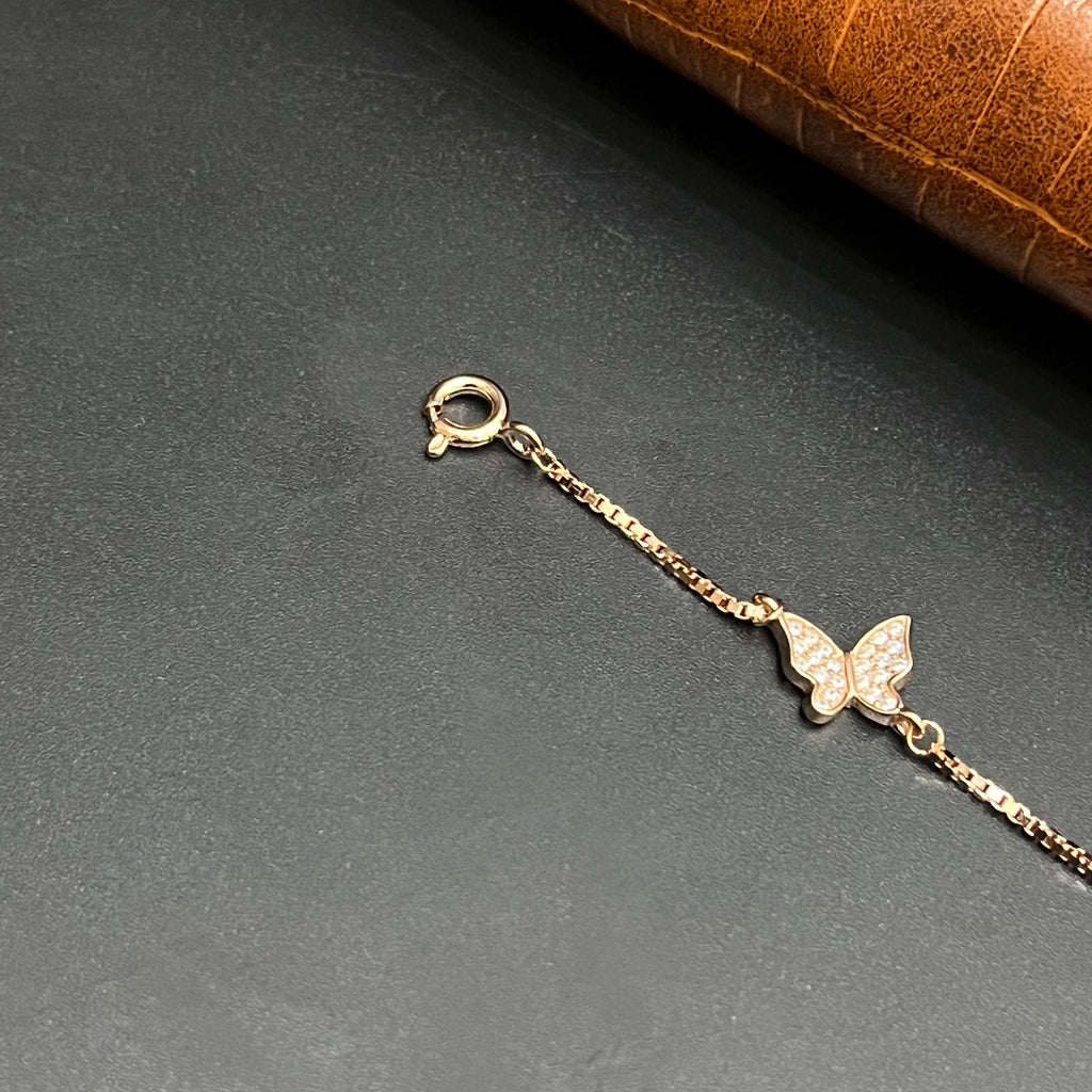 Silver Ladies Bracelet Triple Butterfly Charms Rose Gold 925