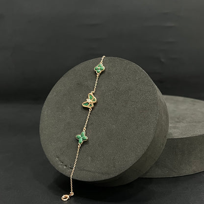 Silver Ladies Bracelet_Green Butterfly & Flower