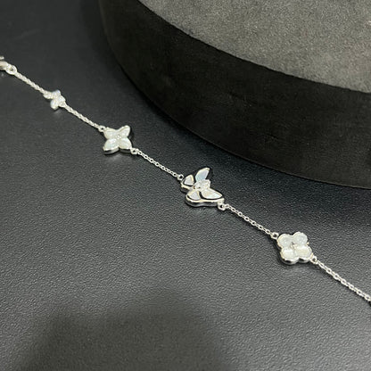 Silver Ladies Bracelet Pearl Clover & Butterfly