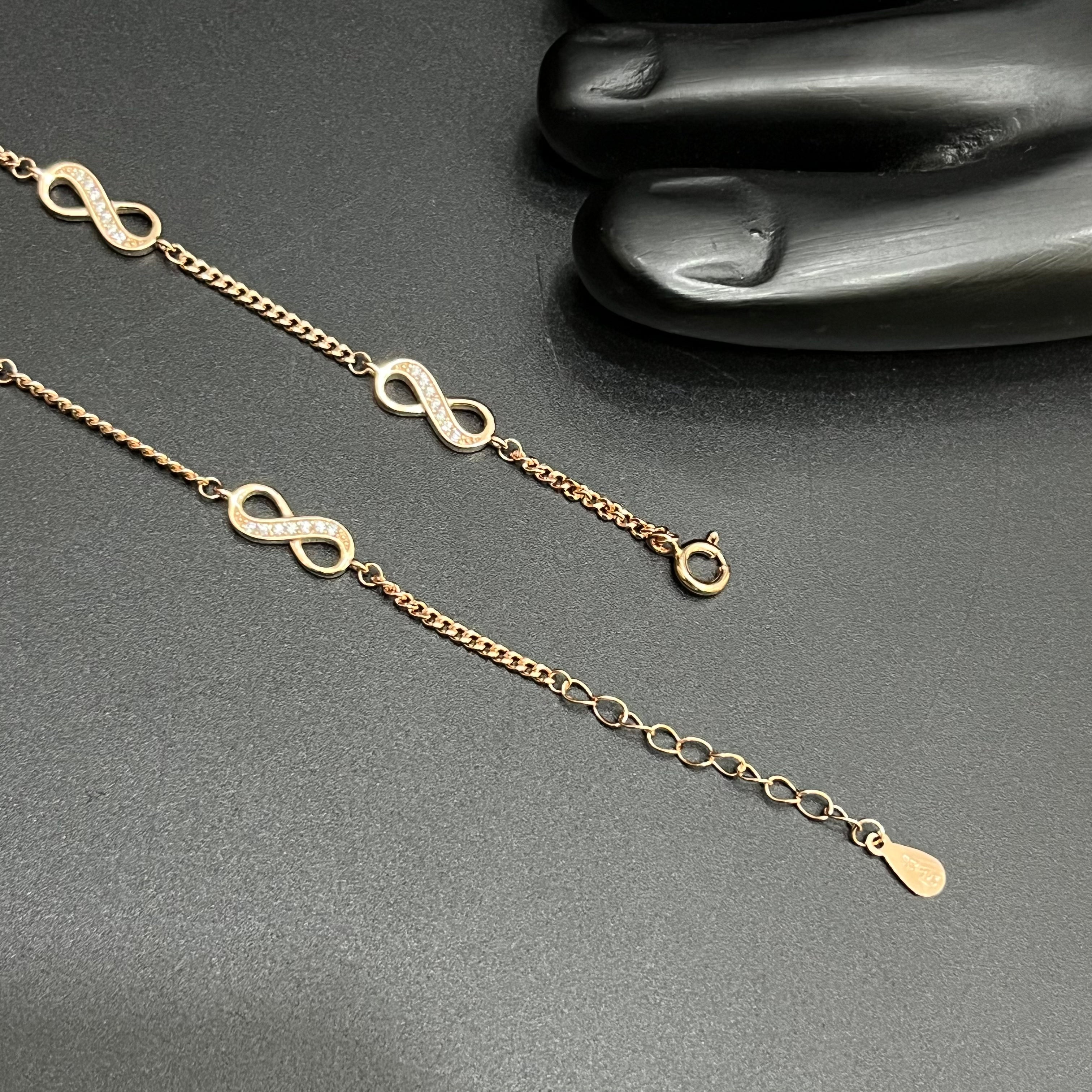 Silver Ladies Anklet Infinity Crystal Rose Gold 925