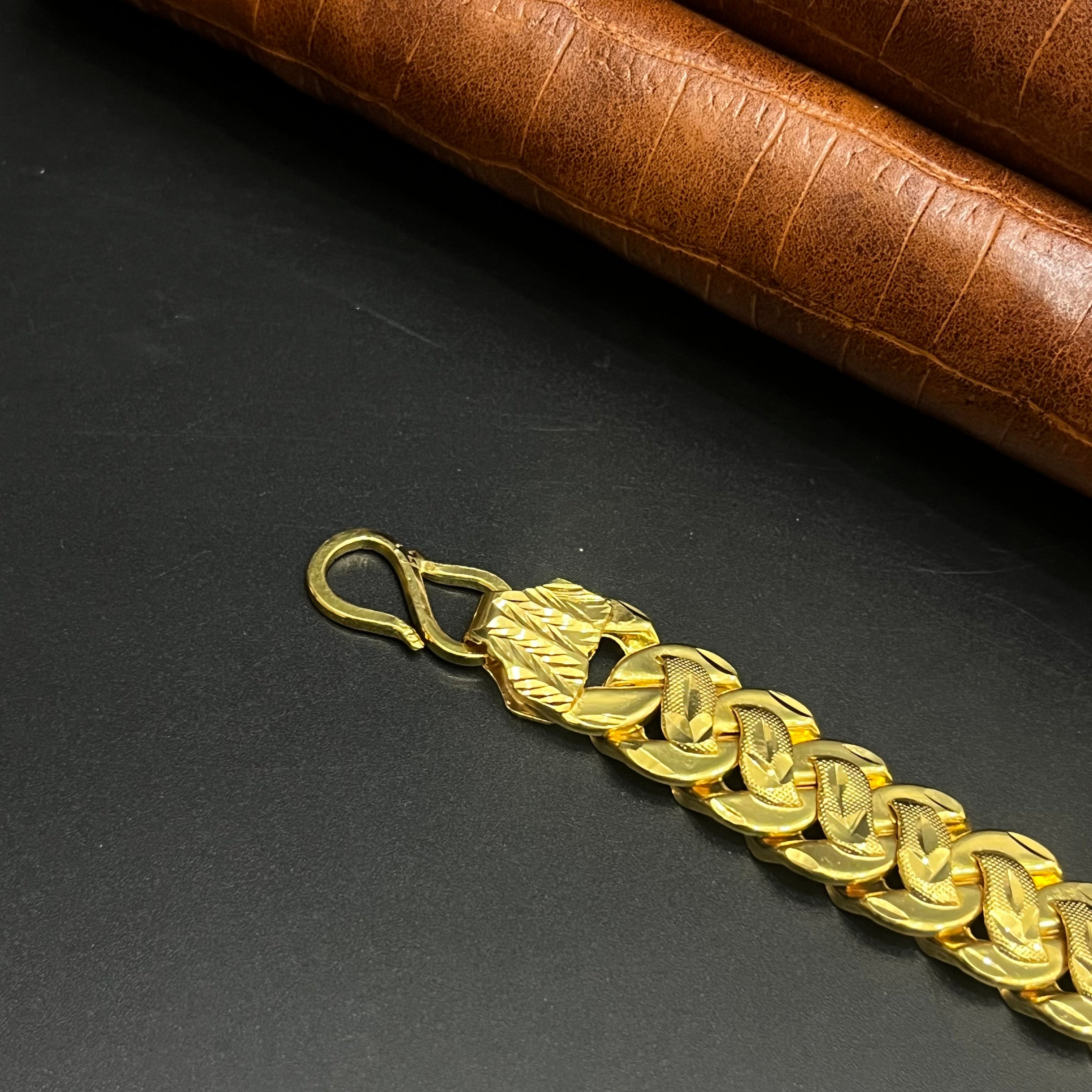 Silver Mens Bracelet Classic Sculpted Leaf Gold Finish 925