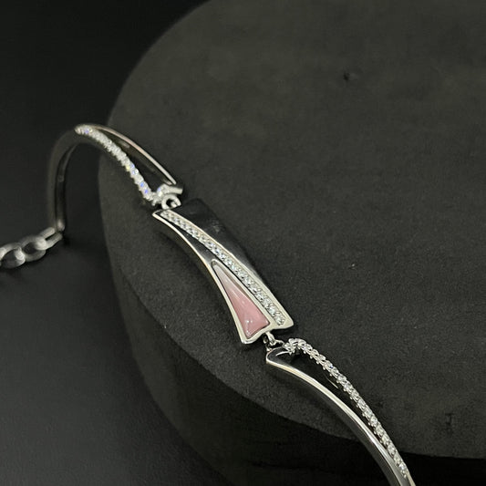 Silver Ladies Bracelet Platinum Finished Pink MOP