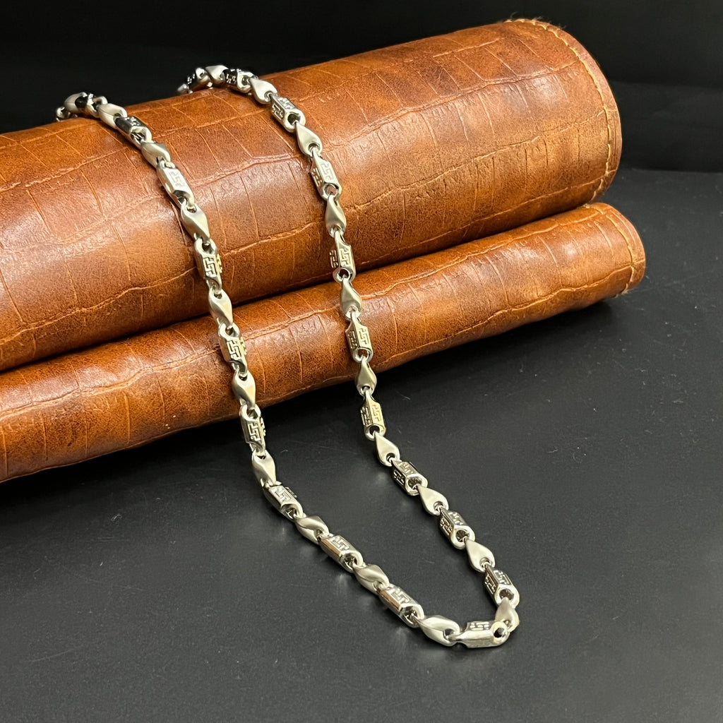 Silver Mens Chain Greek Key Signature Mat Finish 925
