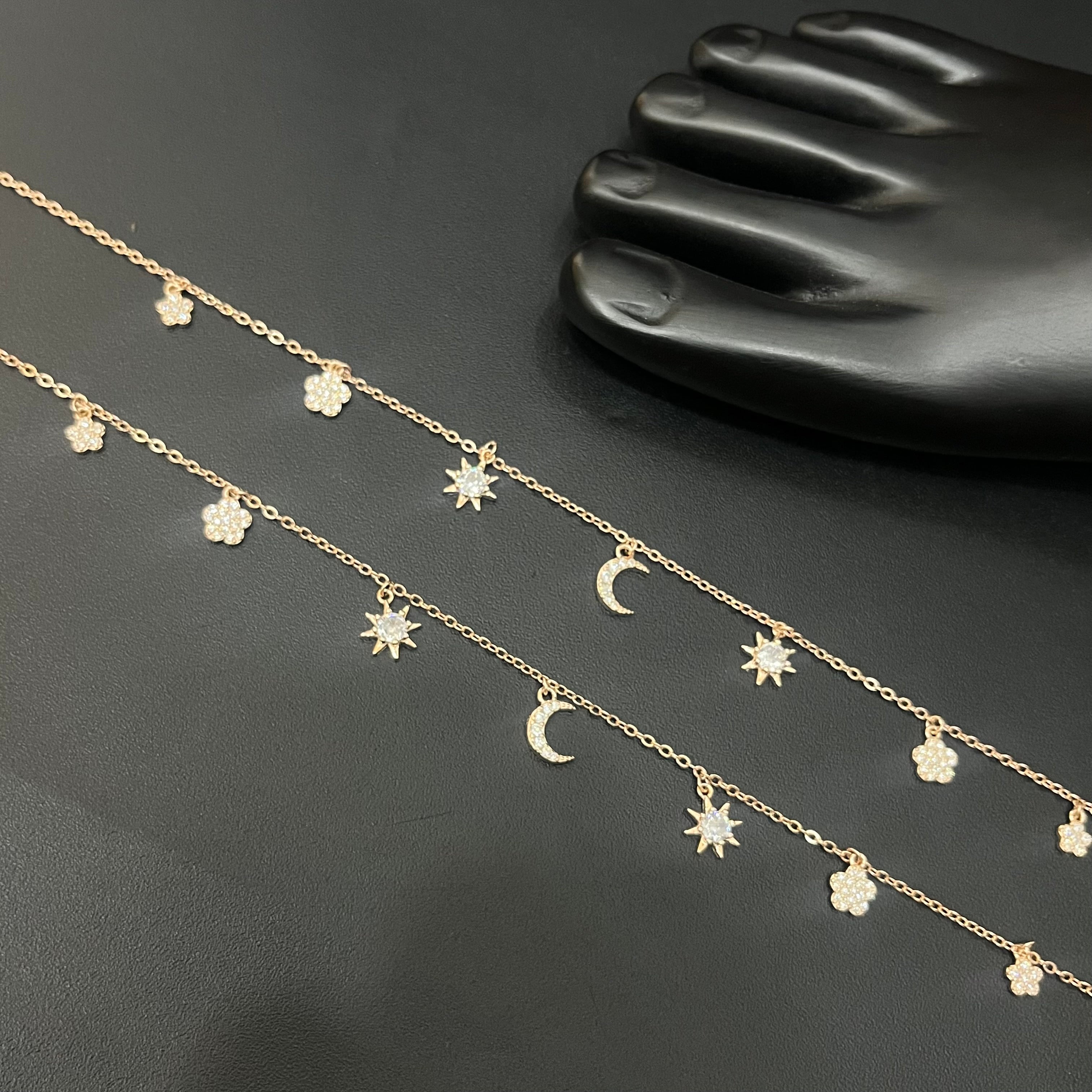 Silver Ladies Anklet Stars & Moon Charms