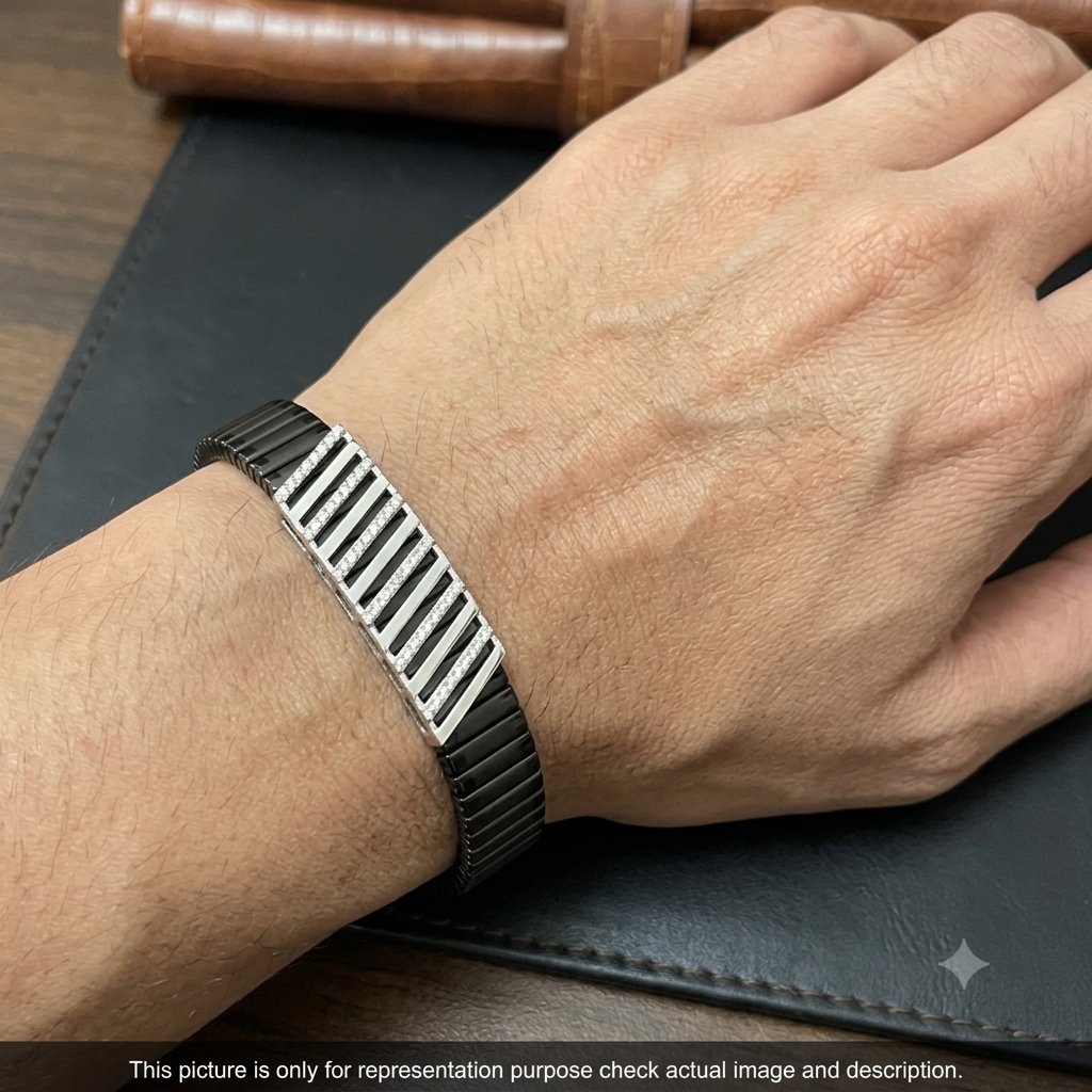 Silver Mens Flexible Bracelet Stripes 925