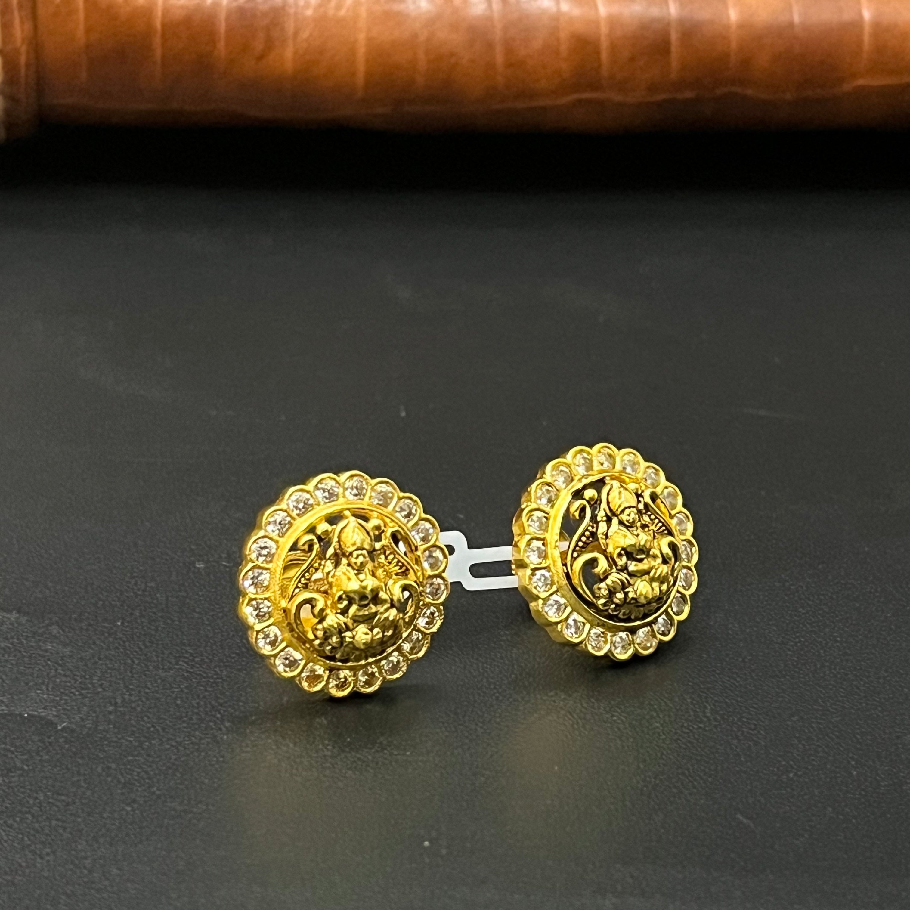 Silver Stud Round lakshmi  Antique Gold Finsihed 925 1