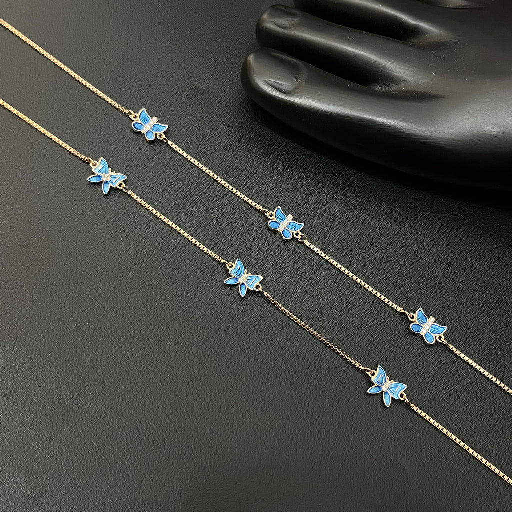 Silver Ladies Anklet Blue Butterfly