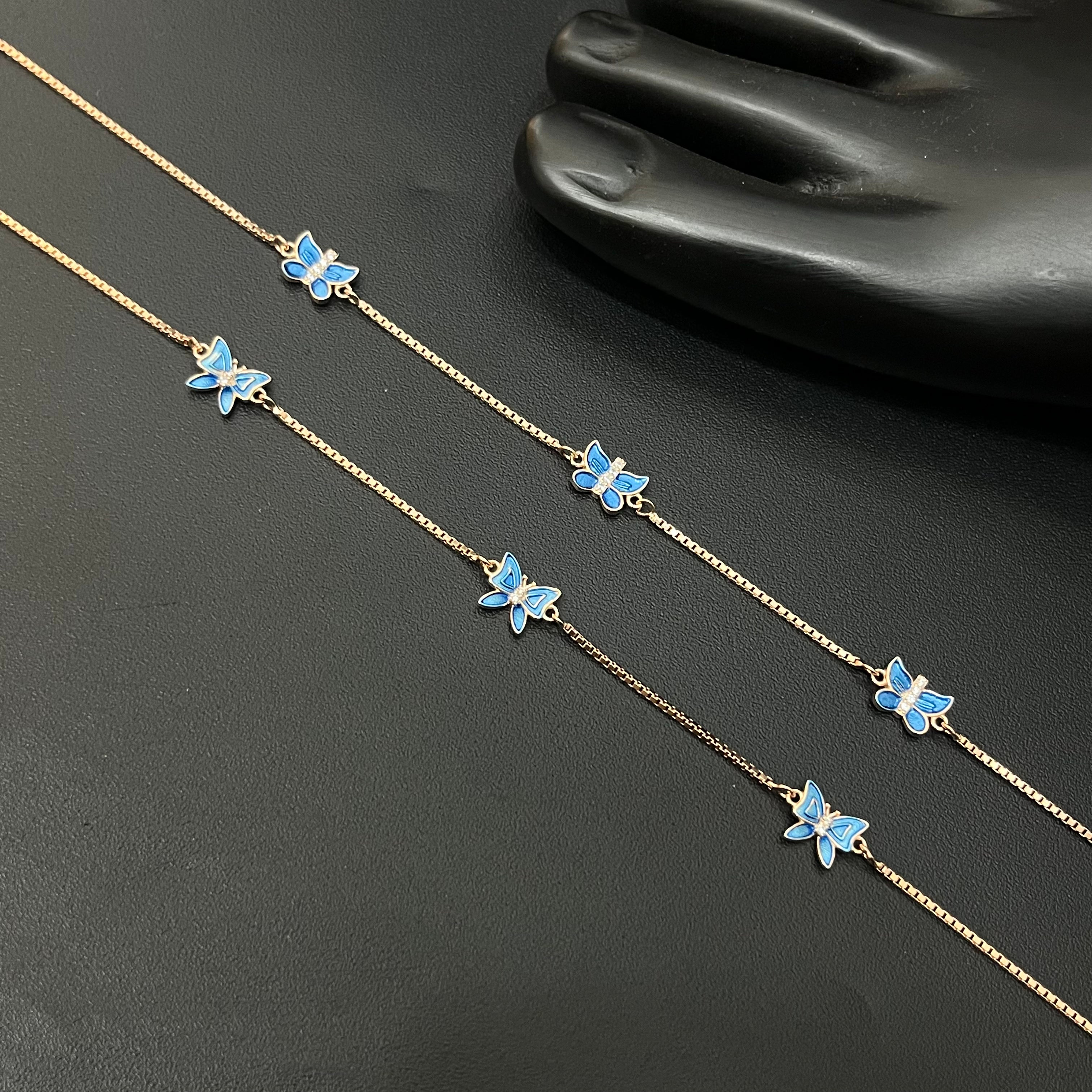 Silver Ladies Anklet Blue Butterfly