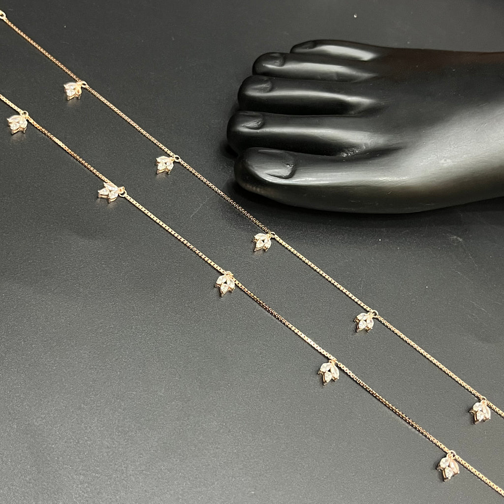 Silver Ladies Anklet Nature Bloom Drop Rose Gold 925