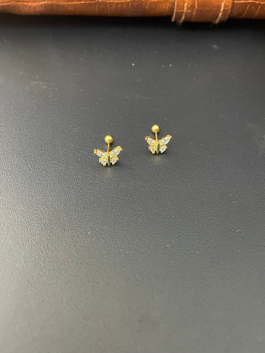Silver Second Stud Butterfly Lines Gold Finished
