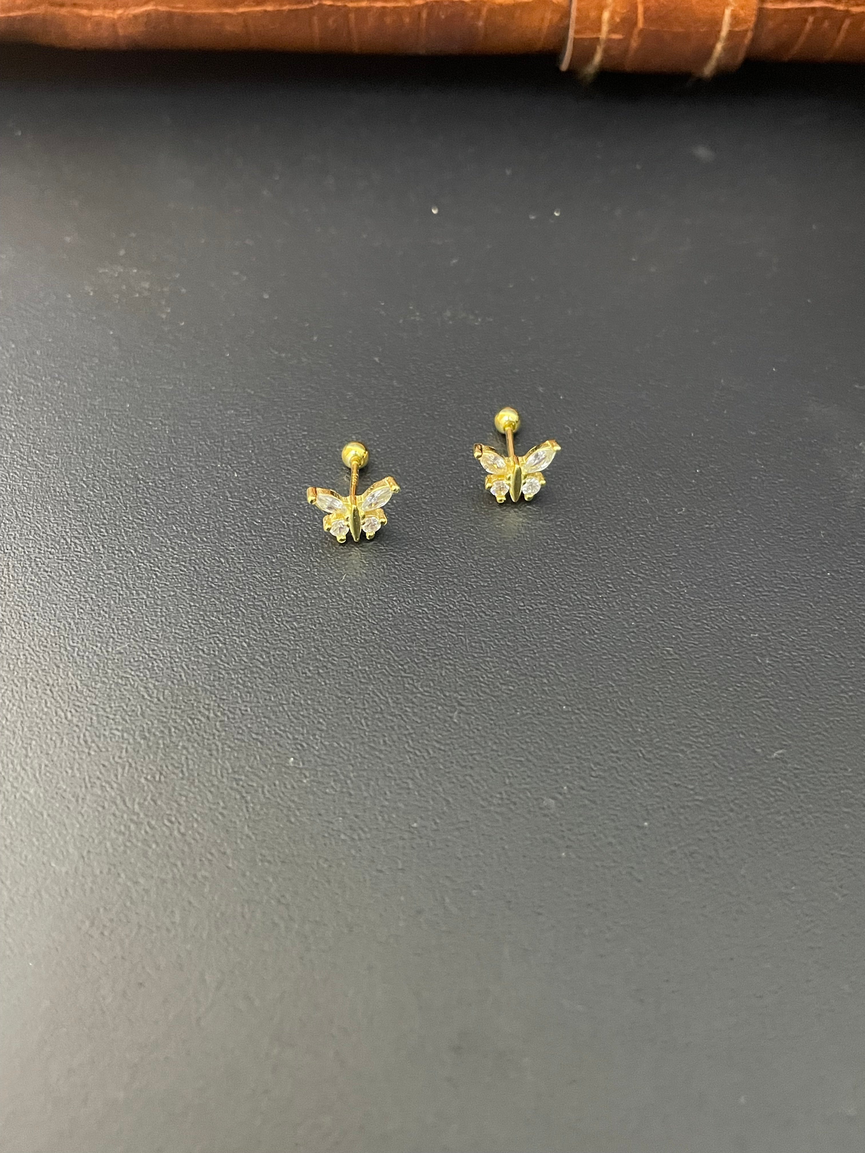Silver Second Stud Butterfly Lines Gold Finished