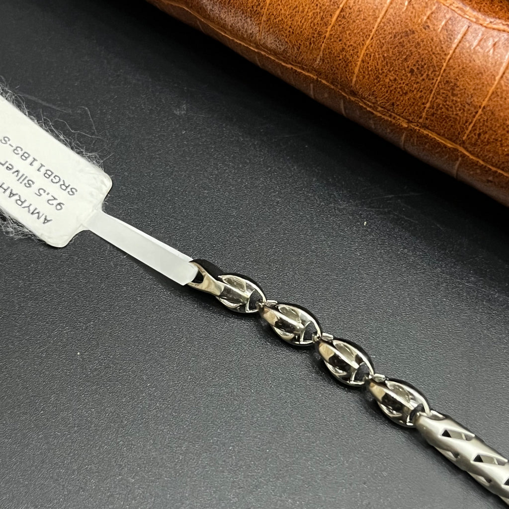 Silver Mens Bracelet Signature Oval Link Lock Mat Finish 925