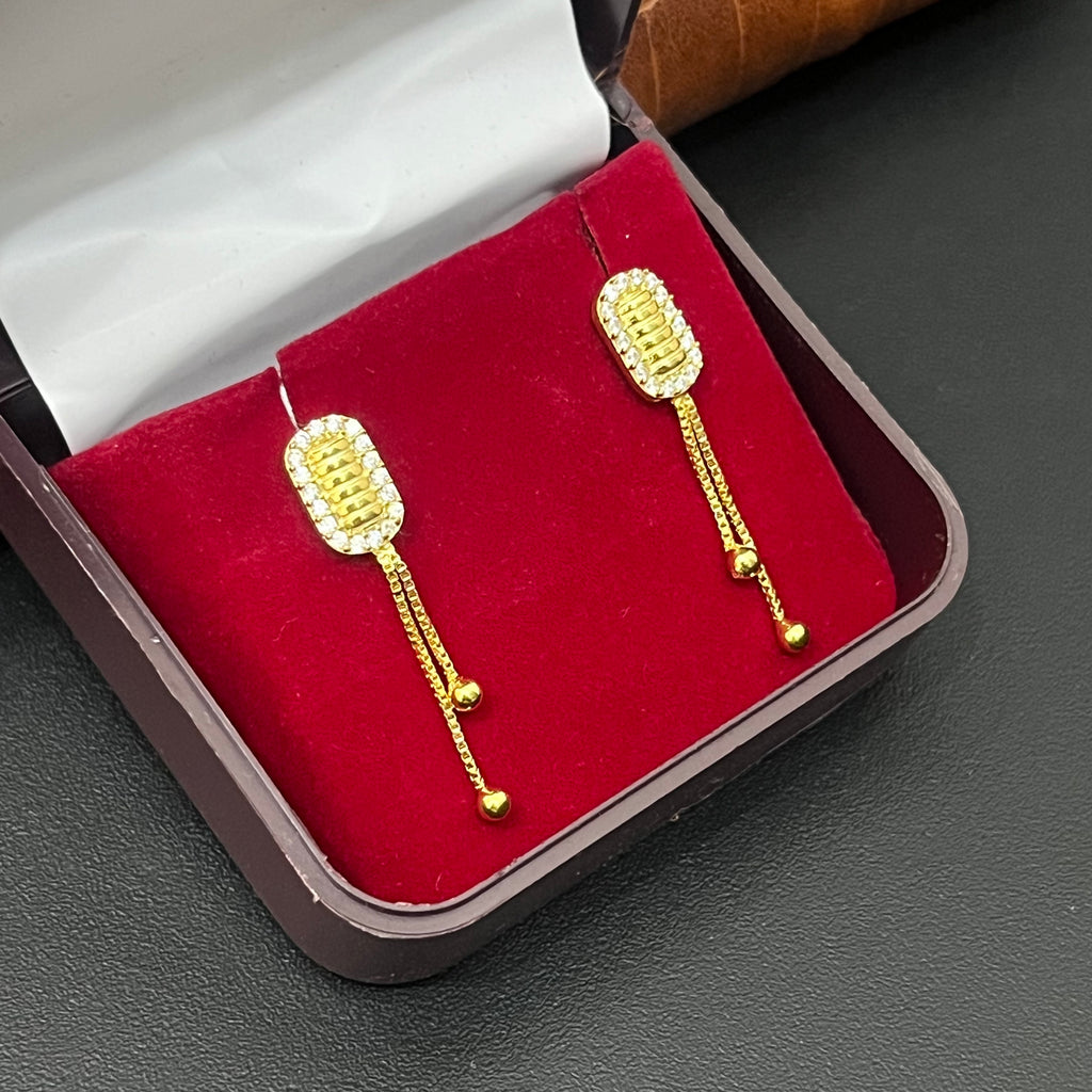 Silver Ladies Stud Box Two Chain Line Drop Gold Finished 92592.5