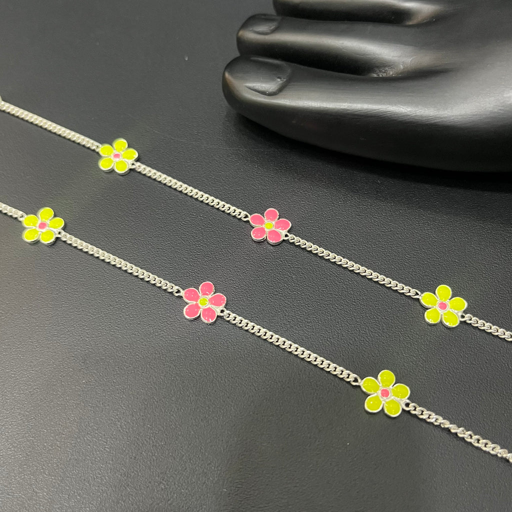 Silver Baby Anklet 3 Colured Flower
