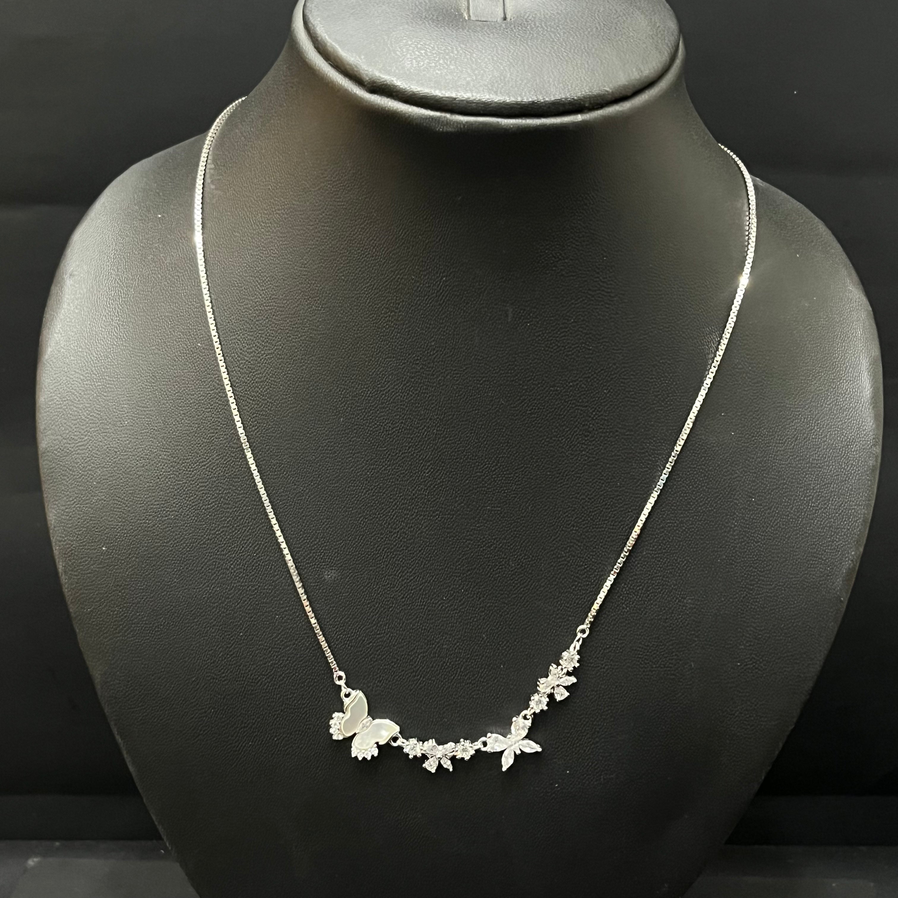 Silver Ladies Chain Triple Butterfly
