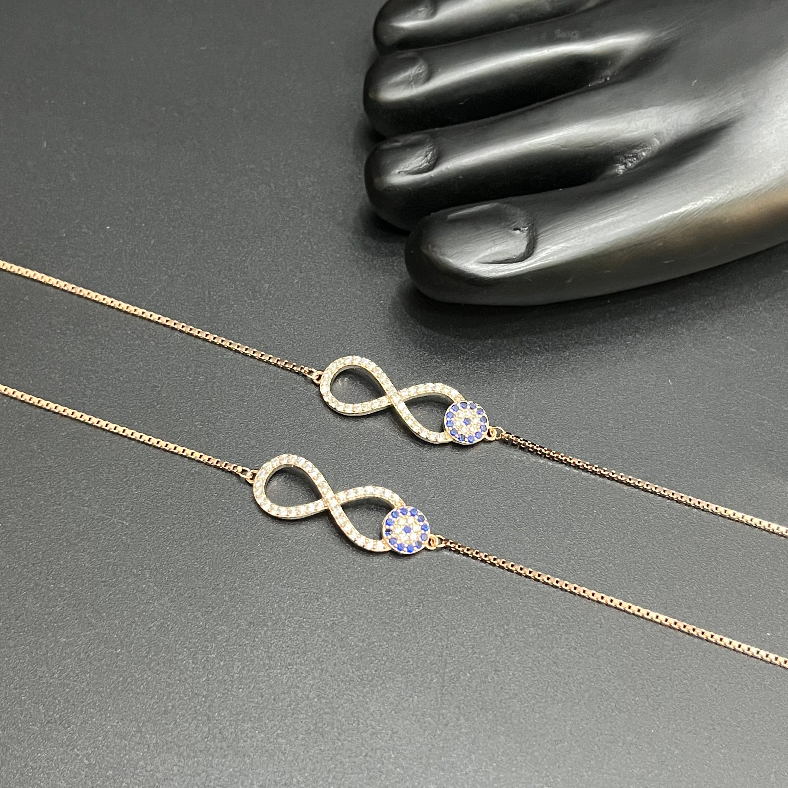 Silver Ladies Anklet Unique Infinity Blue Stones Edition Rose Gold 925