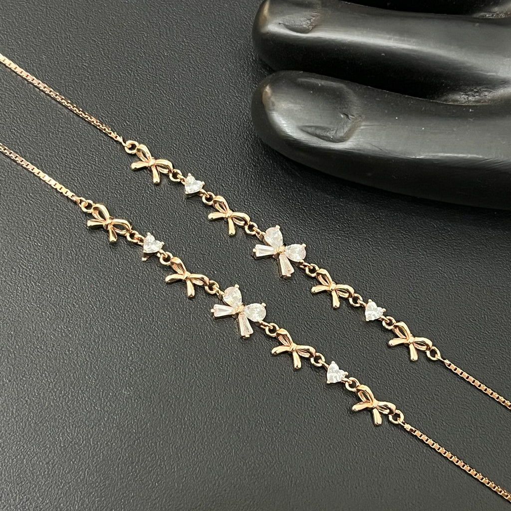 Silver Ladies Anklet Bows Rosegold 925