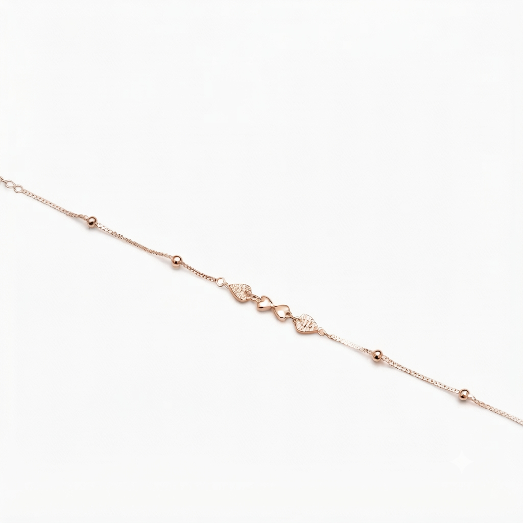 Silver Ladies Bracelet White Stones Heart & Beads Rose Gold 925