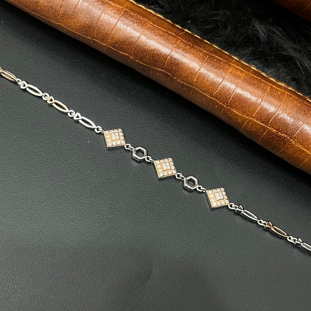 Silver Ladies Bracelet Tri Heaxagoan Rosegold