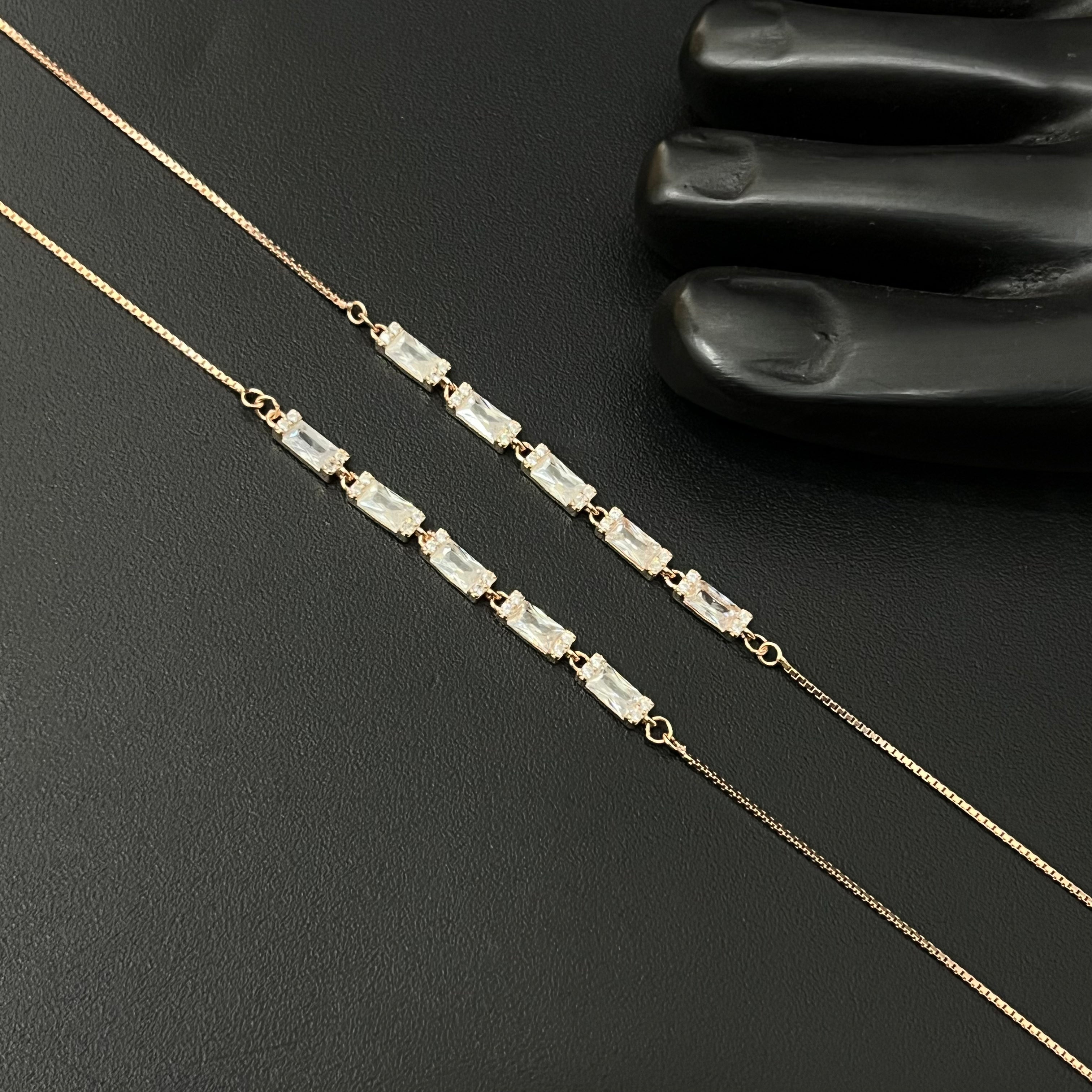 Silver Ladies Anklet Bricks Crystal 925