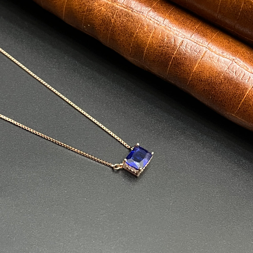 Silver Ladies Pendant Chain Royal Blue Gemstone Rose Gold 925