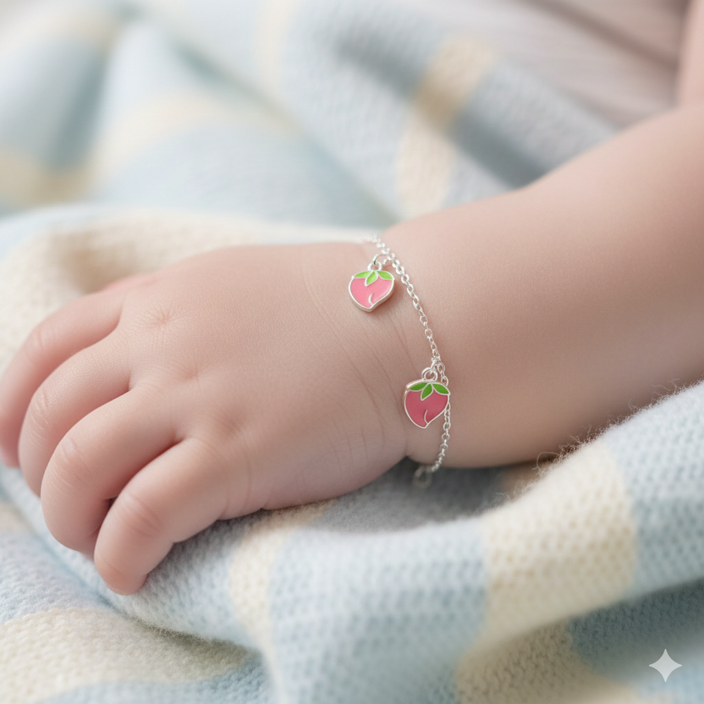 Silver Baby Bracelet Strawberry Charms
