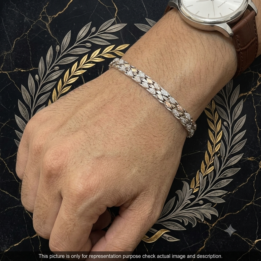 Silver Mens Bracelet Kathli Broad Dual Tone 925