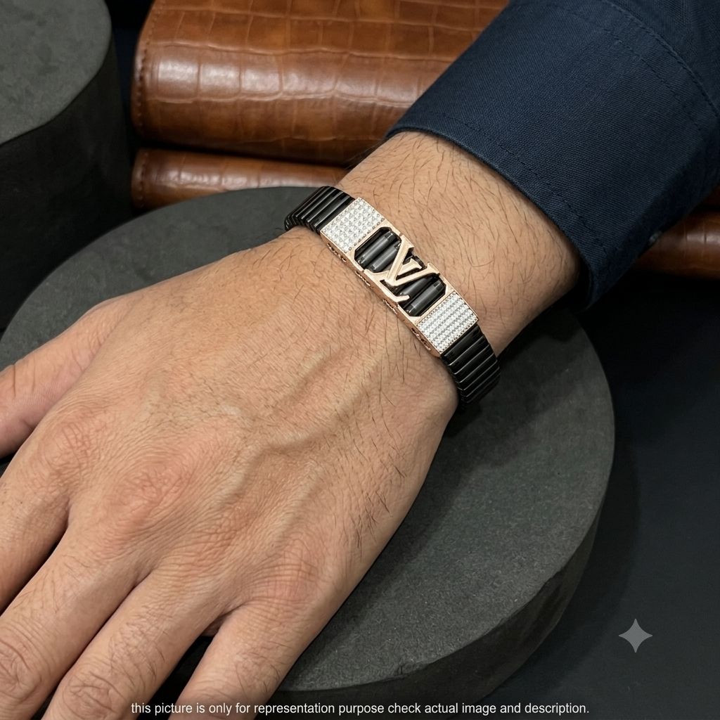 Silver Mens Flexible Bracelet VL Rosegold 925