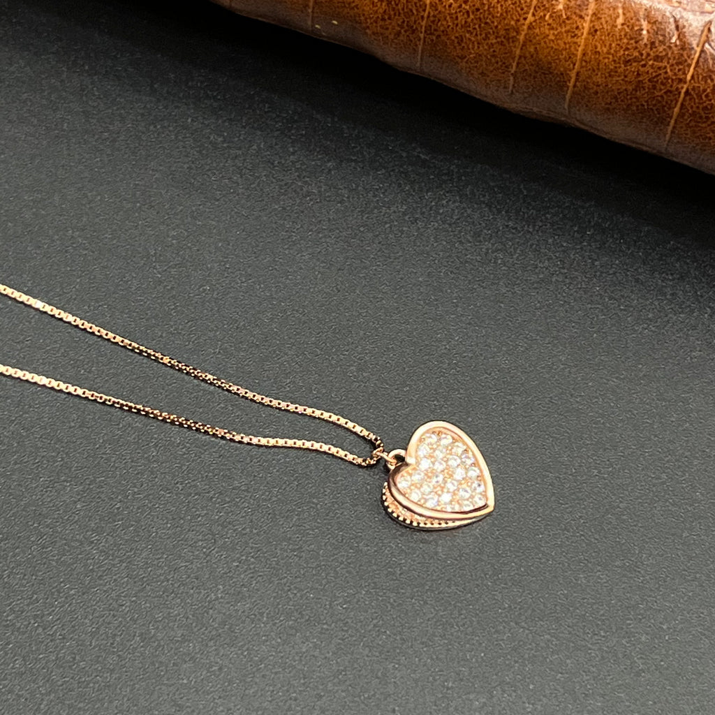 Silver Ladies Pendant Chain Diamond Heart Royal Rose Gold 925