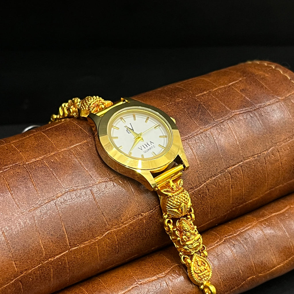Silver Ladies Watch Antique Lakshmi Kalash Heritage Coin Gold Finish 925