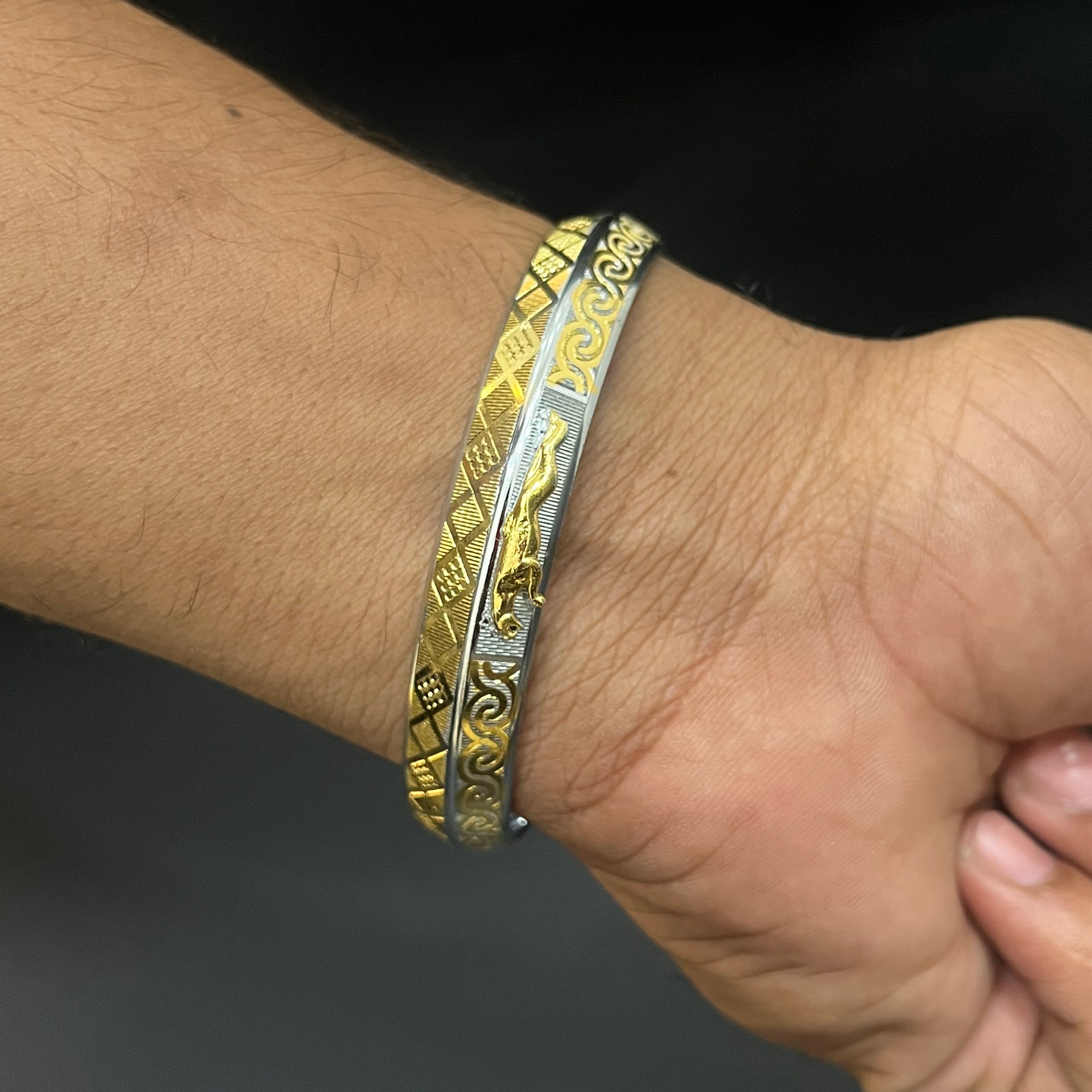 Silver Mens Kada Silver Gold Polish CNC Jaqaur DS 2