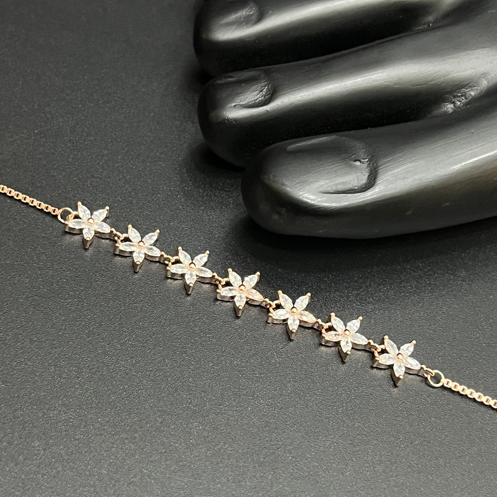 Silver Ladies Anklet Graceful Blossom Luxe M02 Rose Gold 925