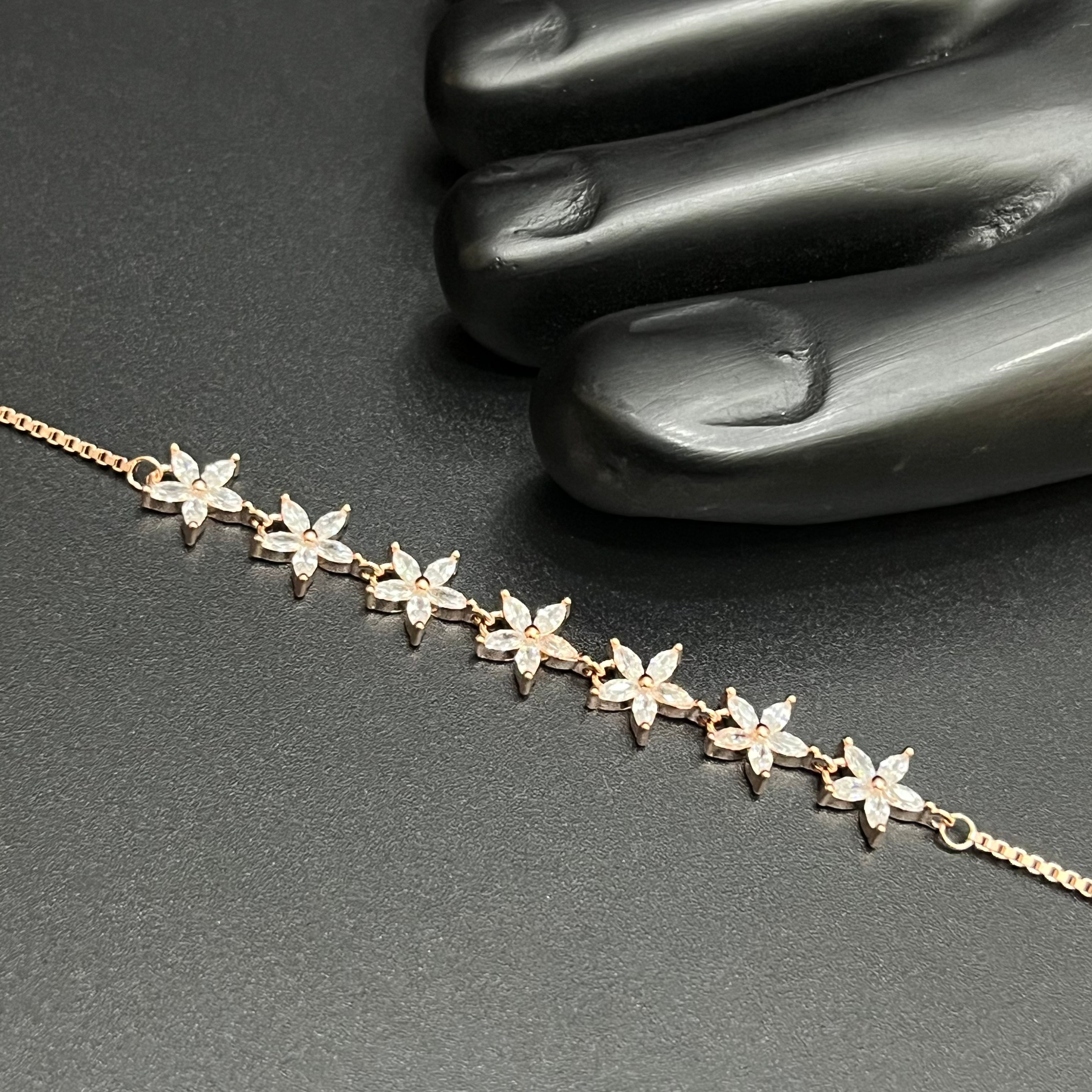 Silver Ladies Anklet Graceful Blossom Luxe M02 Rose Gold 925