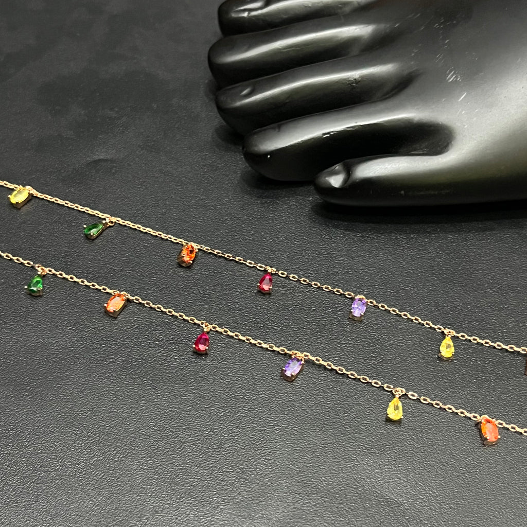 Silver Ladies Anklet Multicolor Grace Chain Rose Gold 925