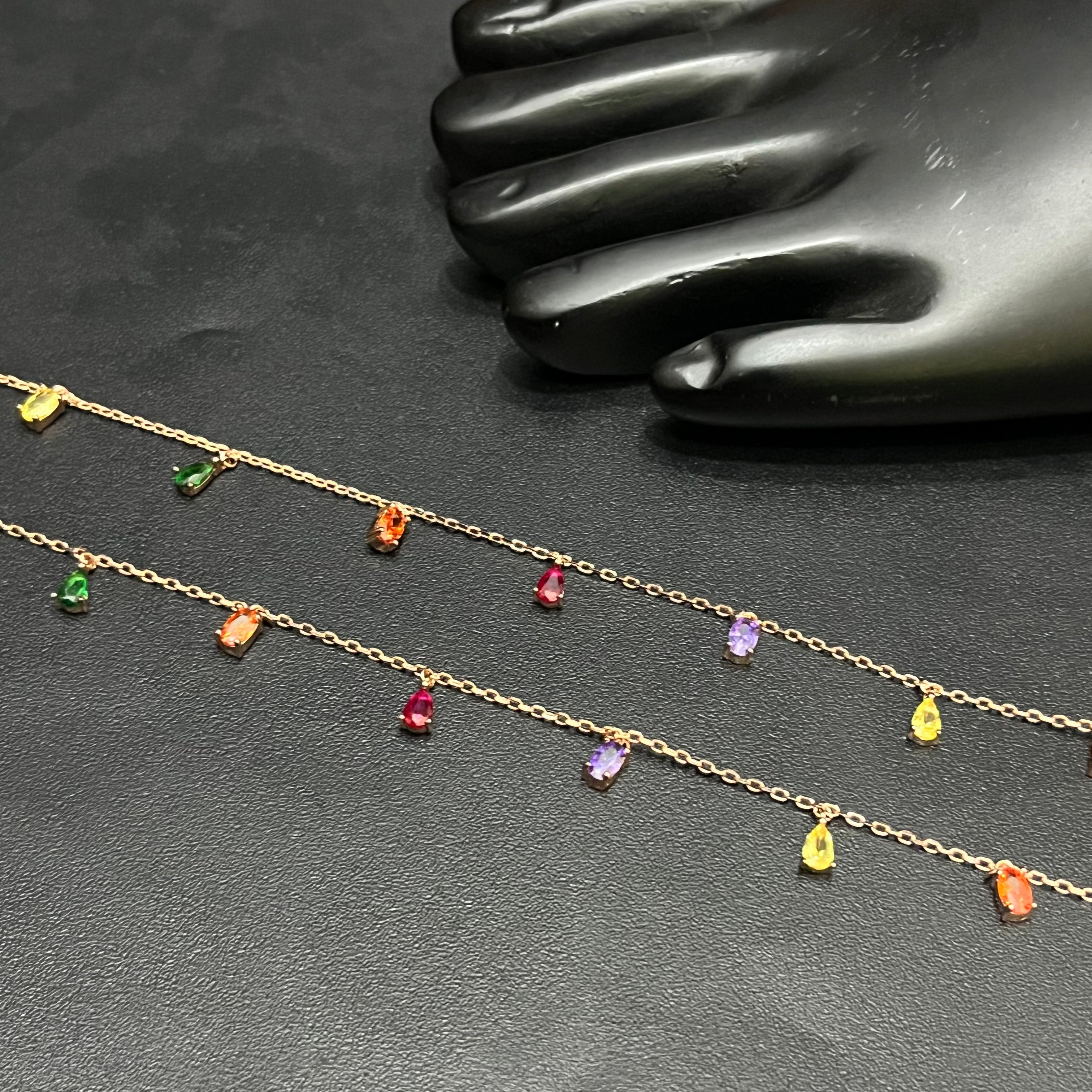 Silver Ladies Anklet Multicolor Grace Chain Rose Gold 925