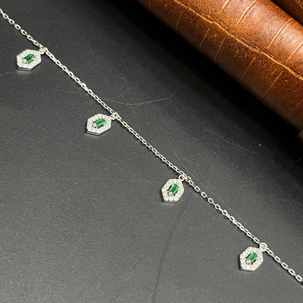 Silver Ladies Bracelet Royal Emerald Leaf Drop 925