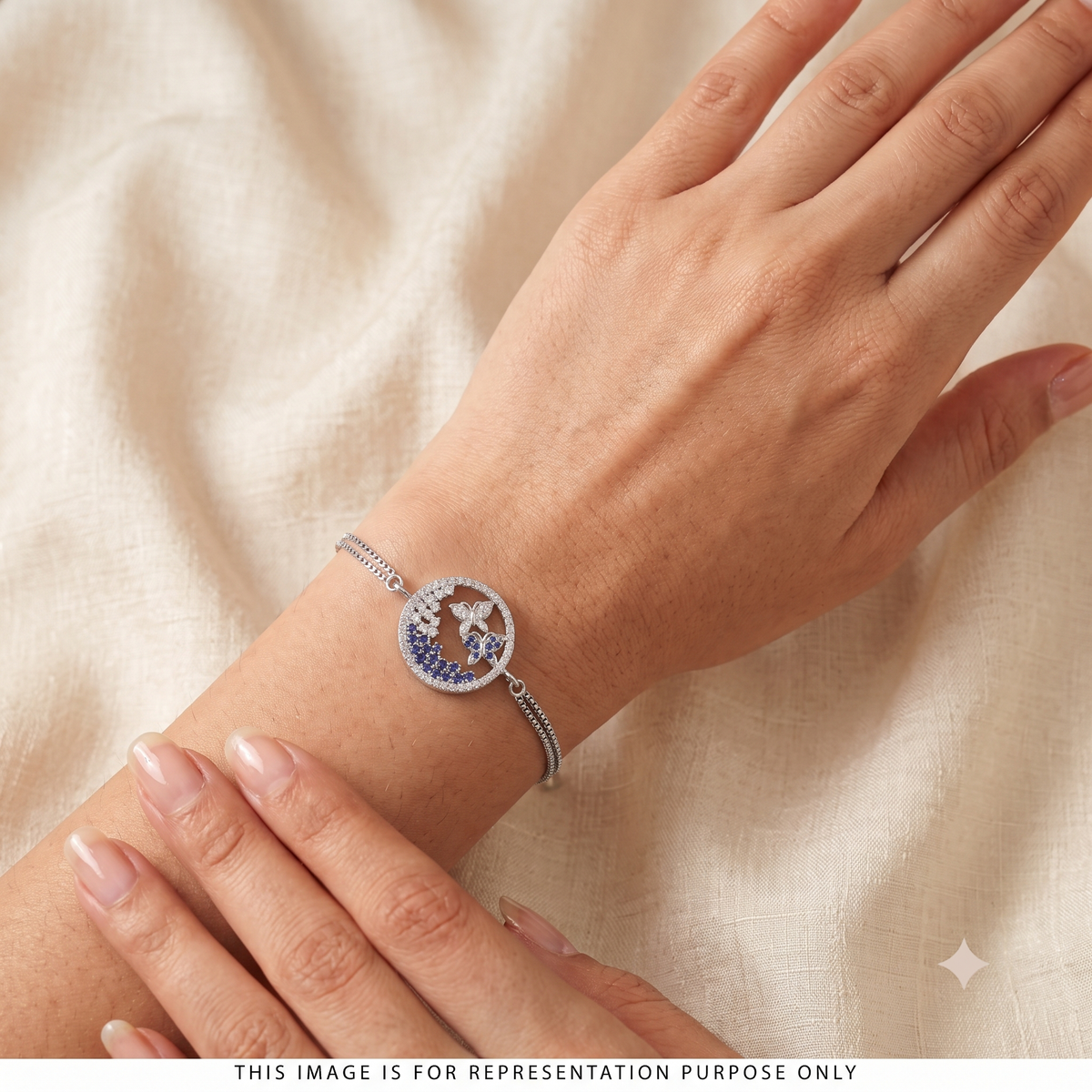 Silver Ladies Bracelet Blue Aura Floral Butterfly Two Link 1 925